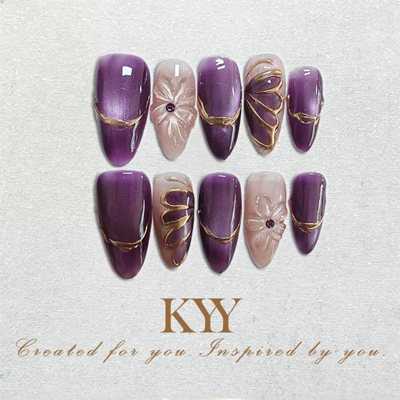 Amethyst Muse – Purple Gold Press On Nails
