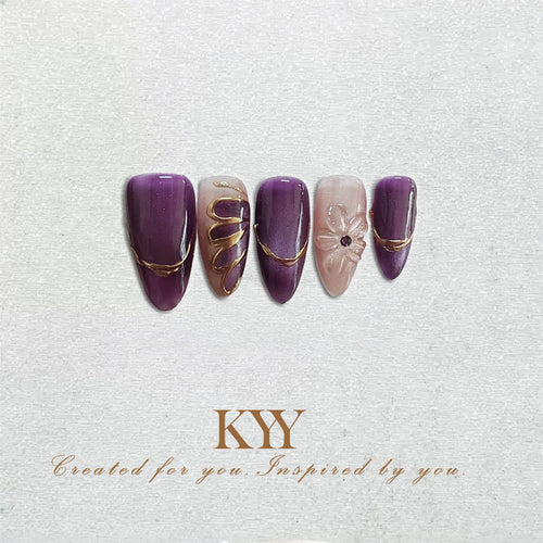 Amethyst Muse – Purple Gold Press On Nails