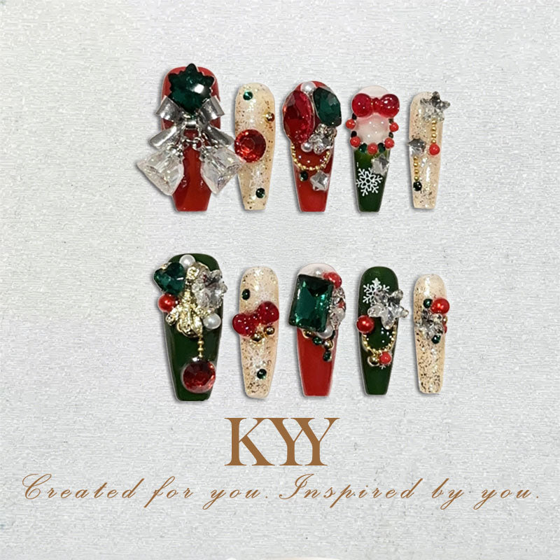Gilded Noel – Luxury Christmas Press On Nails