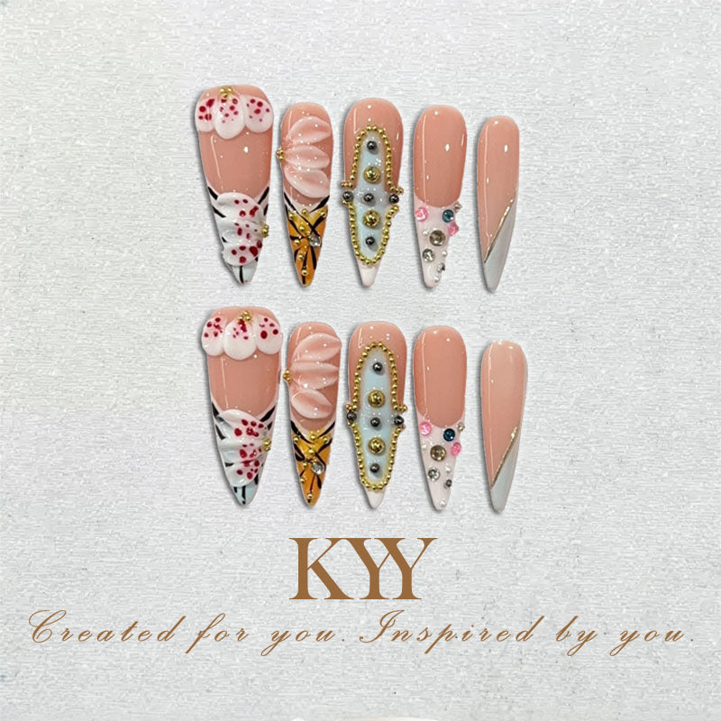 Peach Blossom – 3D Floral Press On Nails